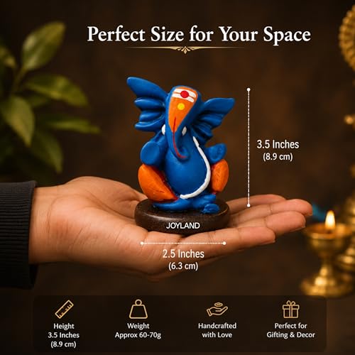 Image of JOY LAND Blue Ganesha Idol | Resin & Marble Dust Ganpati Murti for Home, Office & Car Dashboard | 3.5 Inch