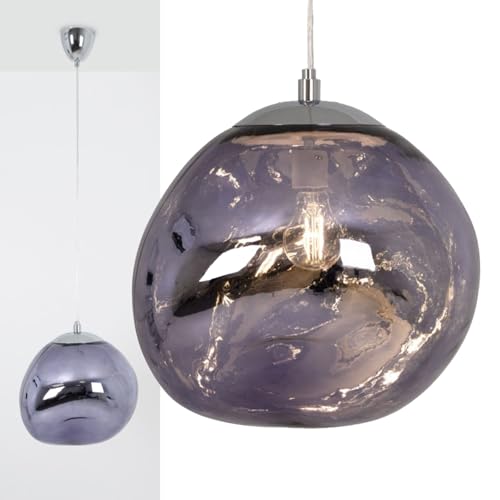 Alpinaluz Suspension boule en verre violet métallisé Ø36 cm - Abat-jour irrégulier décoratif - Culot E27 - Hauteur réglable - Design moderne pour salon,...