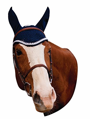 Equine Couture Fly Bonnet with Silver Rope & Crystals - EC Navy - Full