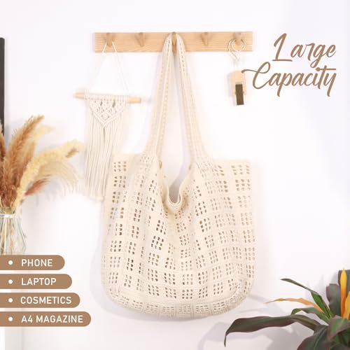 Image of hatisan Crochet Bag for Women, Handmade Knit Beach Tote Bag Summer