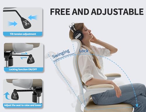 Image of TRALT Office Chair Ergonomic Desk Chair - Gaming Chair with Lumbar Support | 330 LBS Home Office Desk Chairs , Reading Chair with Flip-up Armrests, Comfortable Computer Chairs (1, Beige)