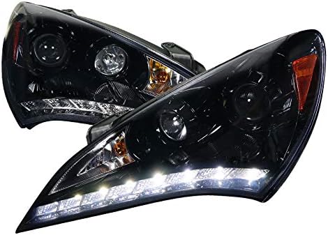 Smoke Lens Black Bezel Housing DRL LED Light Strip Projector Headlights Made For and Compatible With Genesis 2 Door 2Dr Coupe 2010-2012