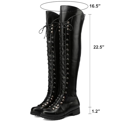 WUIWUIYU Women's Knee-High Boots Combat Riding Over Knee High Boots Lace Up Motorcycle Boots with Inside Zipper2