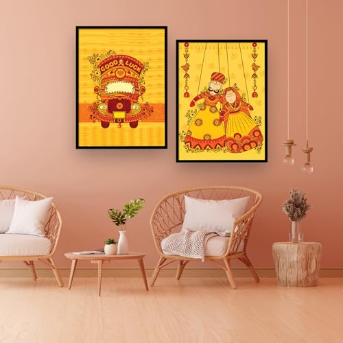 Image of NoWorries Kathputi art Wall Frames for Home Decor /Kathputli Paintings for Wall decoration - Traditional art Big Size Frames for Wall Decor - Set of 2 Puppetry Wall framed Paintings (Theme-traditional) (Synthetic Wood frame) (Leminated 300 GSM Pigment Digital Print) (framed, Multicolur) Set of 2