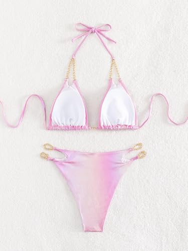 Women's 2 Piece Metallic Cut Out Bathing Suit Halter Triangle Bikini Swimsuit2