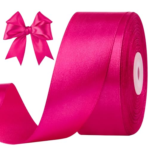 CLUEWR Hot Pink Satin Ribbon 1-1/2 Inches 50 Yards