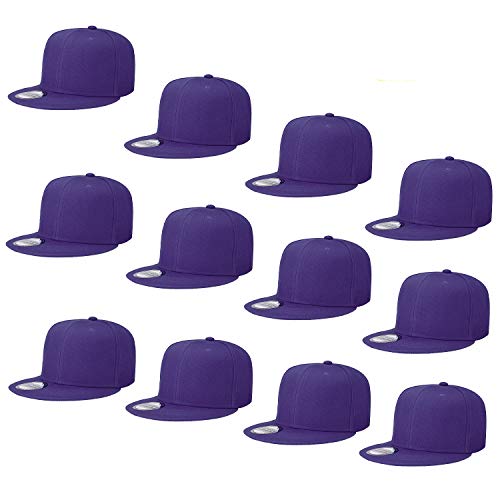 Image of Falari Wholesale 12 Pack Snapback Hat Cap Hip Hop Style Flat Bill Blank Solid Color Adjustable Size