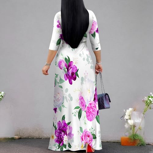 Image of PinkPatty Women's Print Maxi Dresses 3 /4 Sleeve Flowy Long Dress V Neck Wrap Tie Waist Sundress