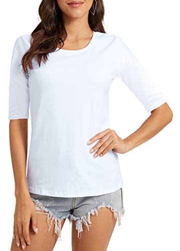 Women's Basic Half Sleeve Crew Neck T-Shirt Casual Solid Slim Cotton Top3
