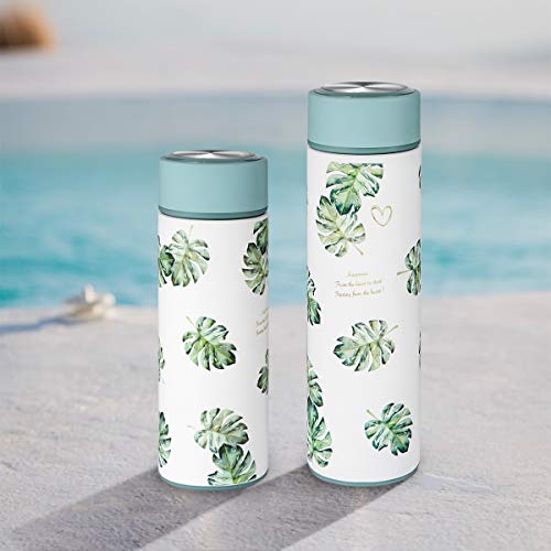 Diller Thermos Water Bottle with Tea Strainer, Stainless Steel Coffee Travel Mug Leak Proof Water Flask for Women Man and Kids Keep 12 Hours Piping Hot & 24 Hours Cold (Green, 12 oz)