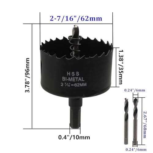 Image of 2-7 /16 inch /62mm Dia Hole Saw Bi-Metal Hole Drilling Cutter | For Wood Boards, Plastic, Thin Metal