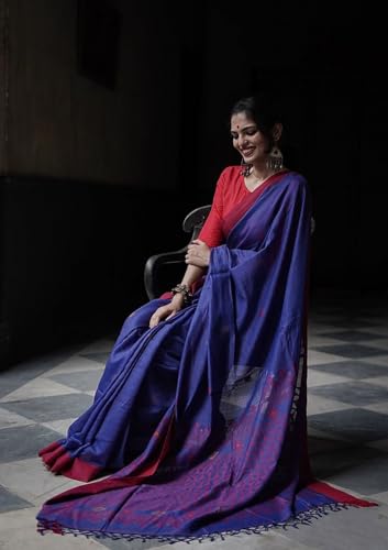 Image of Women's Cotton Soft Silk Sarees | Jamdani Cotton Saree With Attach Unstitched Blouse Piece