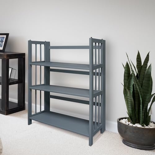 Casual Home 3-Shelf Folding Stackable Bookcase (27.5" Wide)-Slate Gray by Casual Home - Used condition - Image 4