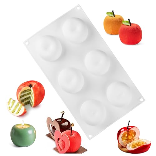 QIUMING Moules à pommes 3D moule en silicone Moule à gâteau en silicone avec 6 cavités Jelly Pudding Jelly Muffin Cupcake Moules à Chocolat Pour la...