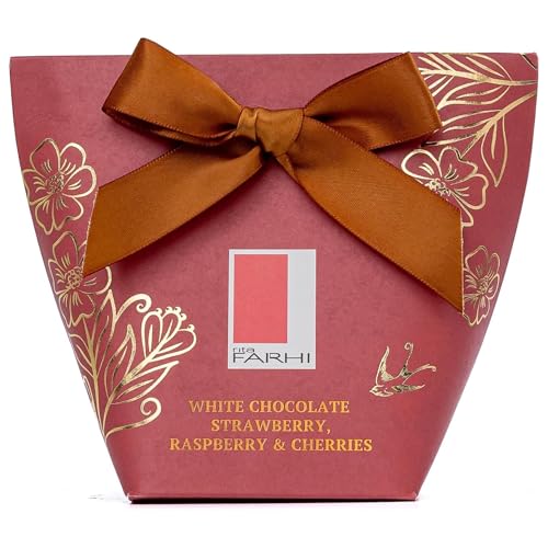 Rita Farhi White Chocolate Strawberry Raspberry & Cherries in Gift Box with Bow 130g