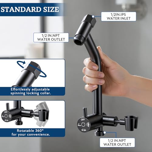 Image of G-Promise All Metal Shower Diverter with Low Handheld Holder, Pause Mode 3-Way Diverter Valve for Handheld and Fixed Shower Head, 4-Setting Universal Bathing System Replacement(6 Inch, Matte Black)