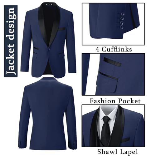 Men's Tuxedo 3 Piece Slim Fit Suit One Button Shawl Lapel Blazer Wedding Prom Jacket Double Breaste Vest Pants2