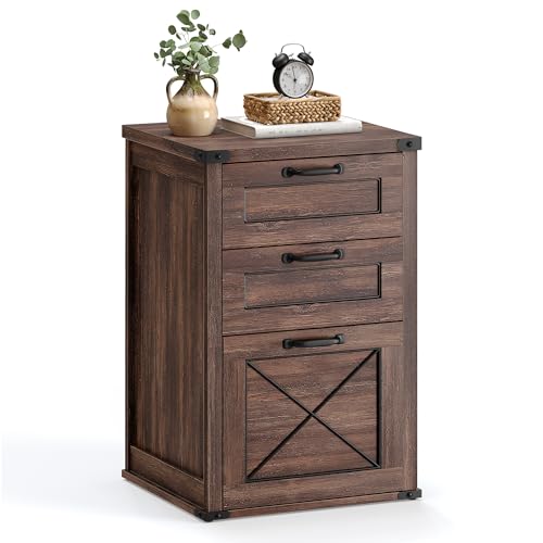 VASAGLE File Cabinet, Filing Cabinet with 3 Drawers, Printer Stand, Fit A4, Letter Size, Hanging File Folders, Modern Farmhouse Style, for Home Office, Maroon Brown UOFC054K02