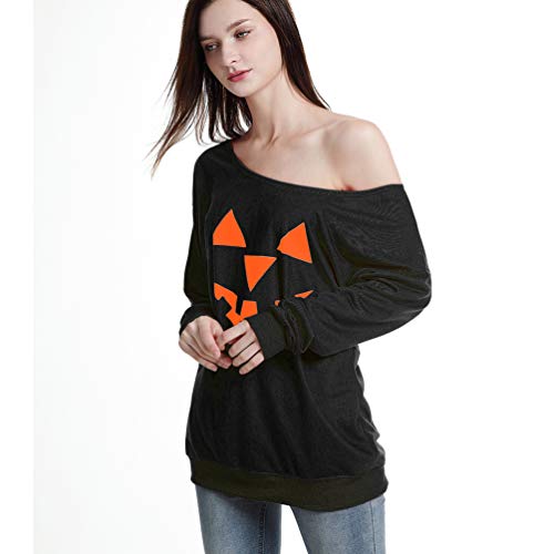 Rysly Womens Sexy Off the Shoulder Halloween Pumpkin Sweatshirts Pullover Costumes Plus Size - Image 5