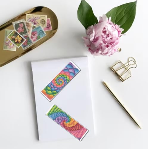 Image of FREEBLOSS 6 Set Cross Stitch Bookmark Kits Flower Pattern Stamped Embroidery Kit Stitch Bookmarks DIY Book Marks Printed Cross Stitch Kits with Instructions for Beginners Adults 8''x2.4''