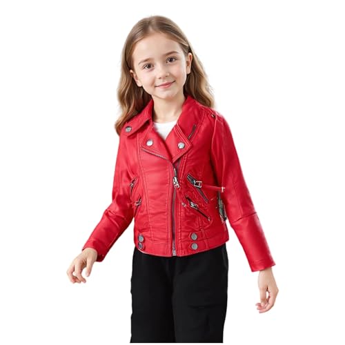 Red Boy Girl Collared Neck Spandex Faux Leather for Kids Girl Boy Fall Winter Motorcycle Jackets Outfit Kid 2026 Clothing Fashion Country Concert Y2K 4 Years