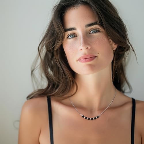 925 Sterling Silver Gemstone Necklace for Women - Beaded Bar Necklaces for Women Silver - Birthstone - Silver Statement Necklace for Women - Prom Necklace Silver2