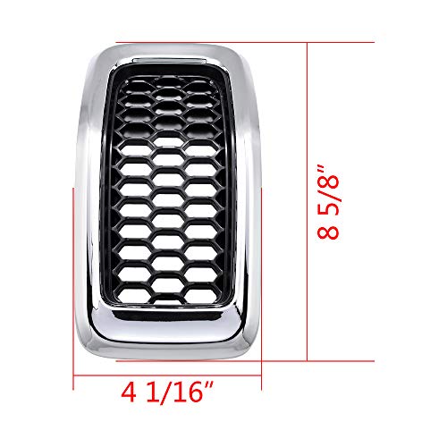 Image of Full Set Black Honeycomb Mesh Grille Insert + Chrome Cover Trim Ring Compatible with 2014-2018 Jeep Cherokee