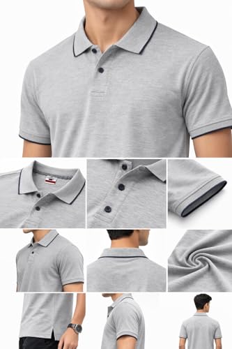 Image of Hangout Hub | Mens Cotton Polo T-Shirt | 270 GSM Premium | Solid Regular Fit | Collared Neck | Half Sleeve | Smart Casual Office Wear | Classic Polo Tee | Elephant Grey