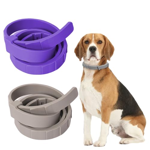 Collar antiparasitario para perros, 2 piezas, collar antipulgas y garrapatas, collar antipulgas ajustable de 63 cm para perros, mide la talla antes de comprar. (Gris, Morado)
