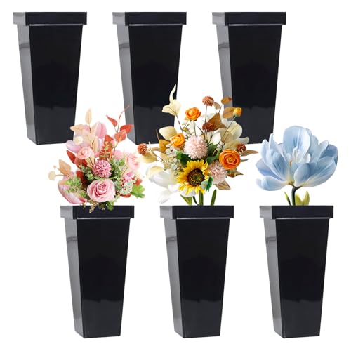 Vankcp 6 Pcs Flower Buckets Black Plastic Square Floral Vases 13.2" Tall