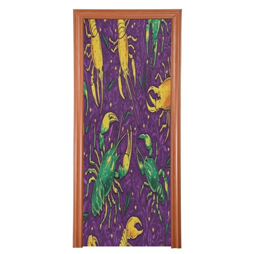 FLildon Mardi Gras Theme Prawn Pattern Door Cover Decoration, Party Accessory Porch Decor for Festive Ornament Room Door Covers 36 x 98 Inch