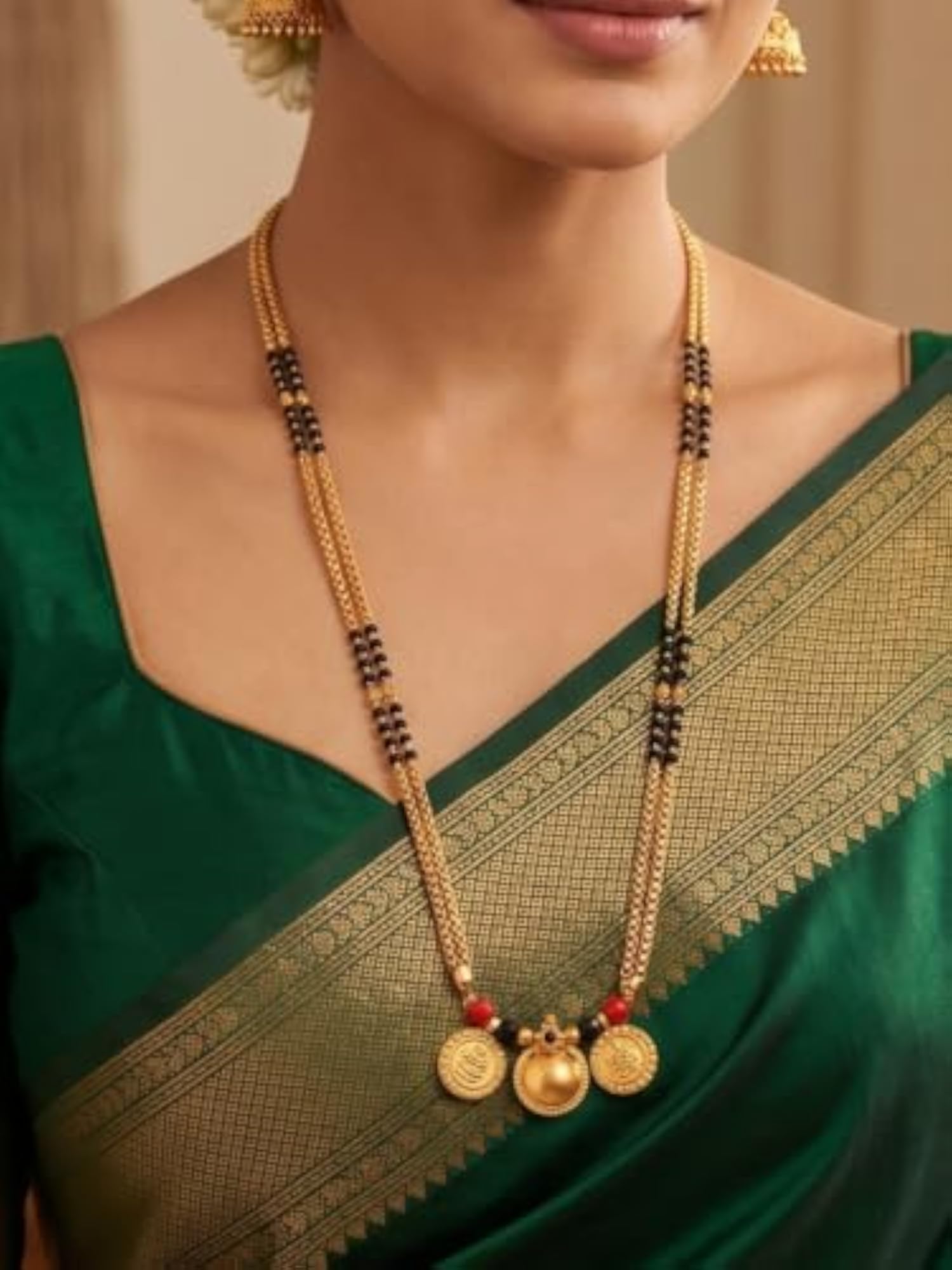 Women's 1 Gram Gold Plated Vati Wati Mangalsutra, Stylish Long Design