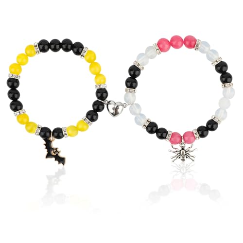 2pcs Spider Bat Bracelet for Matching Couple Friends, Magnetic Friendship Bracelet Spider Bat Metal Anime Jewelry for Men Women Valentines Day Cosplay Costume Accessories Jewelry Gifts