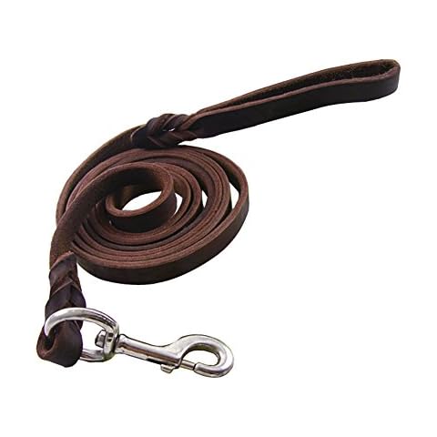 Vivi Bear Handmade Braided Genuine Leather Dog Leads for Large Dogs Training 0.7 Inch Wide By 8.5/6.9/5.2/4ft Long, Dark Brown (5.2ft Long) Cover