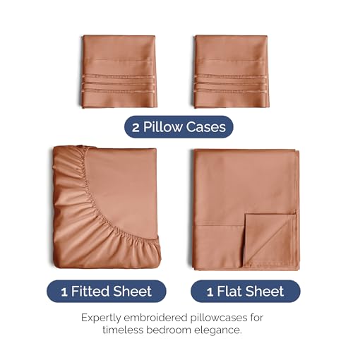 Image of King Size 4 Piece Sheet Set - Ultra Soft & Cooling Bed Sheets - Warm Peach | Fits 8 Inch to 16 inch Mattress, Wrinkle Free & Fade Resistant with Deep Pockets, Breathable, Comfy Hotel Luxury Bedding