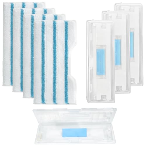 Margolongte Re-usable Pad Refills Compatible with VacMop Vacuum Spray Mop Washable Microfiber Pads for A Sustainable Alternative to Disposable Cleaning Pads (4 Sets - Blue & White)