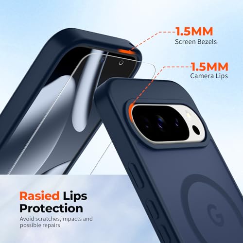 Image of SUPFINE Magnetic for Google Pixel 10 Pro Case /Pixel 10 Case with Screen Protector, (Built-in Magnets) ((Military Grade Drop Protection) Slim Translucent Shockproof Phone Case,Sapphire Blue