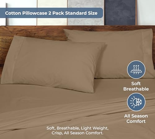 Image of ROYALE LINENS 100% Organic Cotton Percale Pillowcases Set of 2 - Queen Size Percale Pillowcase - Queen Set of 2 Pillow Cover - Breathable, Cool & Crisp Pillow Cases (20 inchx30 inch, Chocolate)
