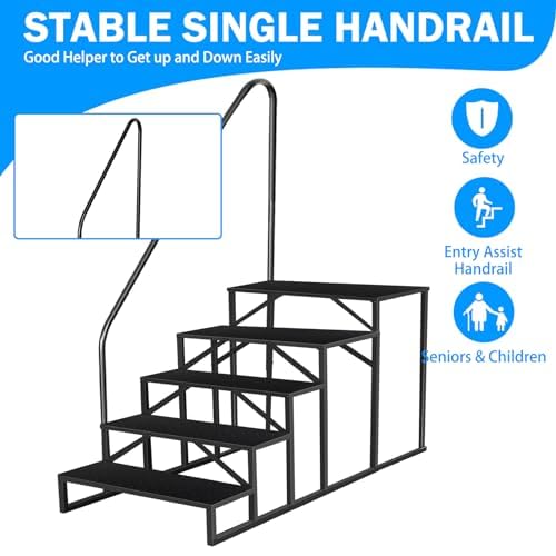 5 Stufen Trittstufe mit Griff, RV Trittleiter|Poolleitern|Stufen im Freien Haustiertreppe, Standtreppe Hocker Kinder aus Stahl Max 300kg, Haushaltsleiter für Spa/Hof/Mobile Home