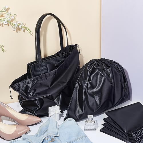 NBEADS 12 Pcs Dust Bags for Handbags Imitation Silk Storage Bags Portable Drawstring Pouch Cloth Travel Bags for Handbags Purses Shoes Boots Black 39.7x50cm - Image 4