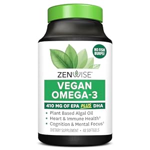 Zenwise Health Vegan Omega 3 Supplement – Fish Oil Alternative Source for EPA & DHA Fatty Acids – for Joint Support & Immune System – Heart & Skin + Brain Health Booster (48 Count)