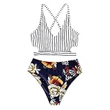 Das gestreifte Crop-Top mit kreuz und quer verlaufenden Trägern und einem sauberen Knoten am Saum und am unteren Ende ist mit wunderschönen Blumen gestaltet und so geformt, dass es eine hohe Passform hat.