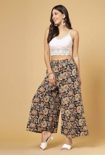 Image of Pistaa's Women's Regular Fit High Rise Pure Cotton Big Flair Printed Regular Palazzo