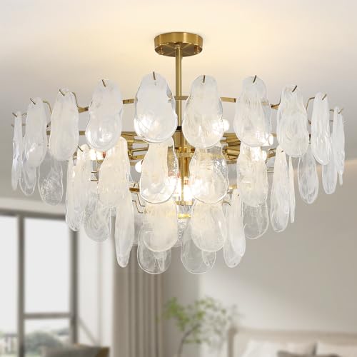 Wansi ShineWansi Shine Cloud Glass Chandelier: 31.5 Inch Modern Gold Crystal Cloud Chandelier - Multi-Tier 12-Light Ceiling Light Fixture for Dining Room Bedroom Living Room, Included E12 LED Bulbs