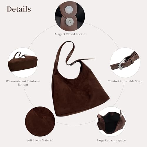 Image of Suede Bags for Women Suede Hobo Bag Retro Suede Tote Bag Slouchy Suede Shoulder Bag Crossbody Handbags Suede Purse