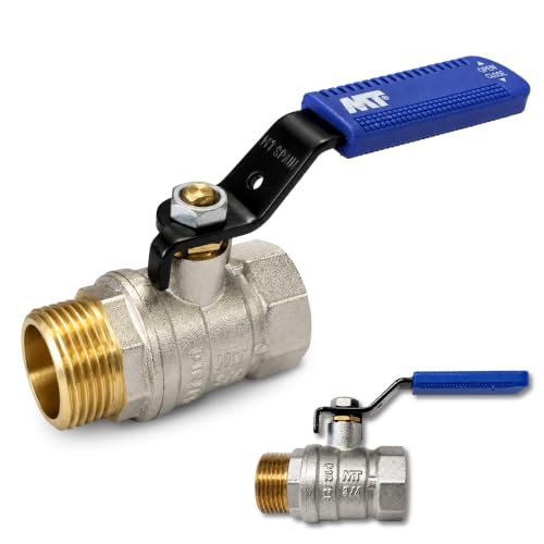 Válvula de esfera PN 25, Palanca Valvula Bola, Palanca Llave Paso Fontaneria, conexión Macho-Hembra, Fabricada en latón CW617N, Tamaño: 3/4", Maneta en color Azulro, Presión Máxima 25 Bar