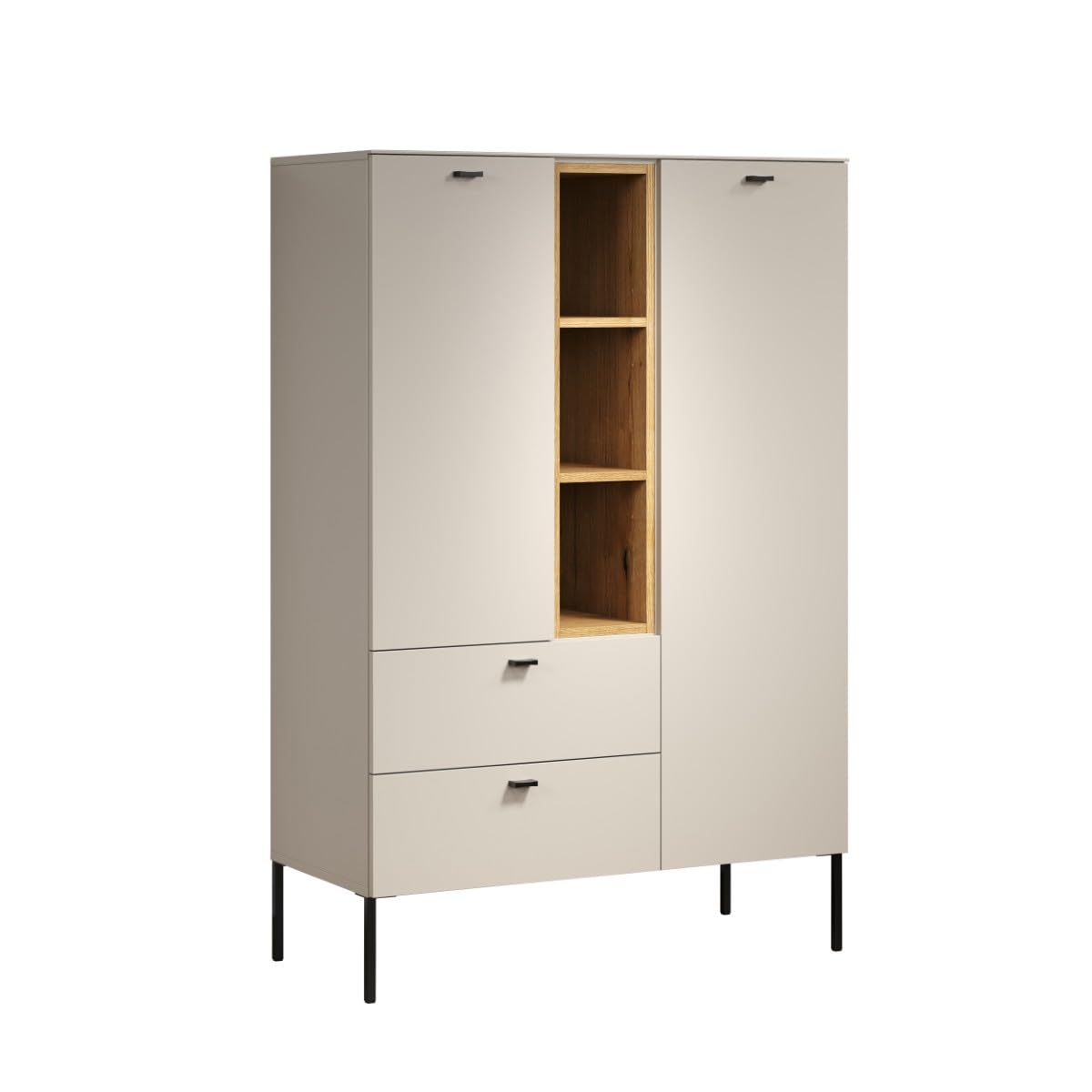 trendteam smart living Sao Paulo Highboard Kashmir (Beige)/Evoke Eiche Sideboard mit Soft-Close Funktion 93 x 140 x 42 cm Metallgriffe und -Füße Wohnzimmerschrank