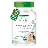 fairvital Betaína y pepsina, 240 cápsulas, betaína HCL + sustancias amargas de la genciana, cápsulas de enzimas de espectro completo, calidad certificada y alta dosis, fabricadas en Alemania