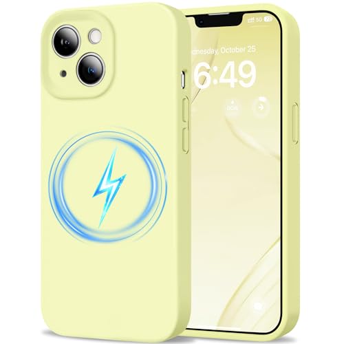 Coque iPhone 13 jaune crème HOOMIL compatible MagSafe en silicone doux