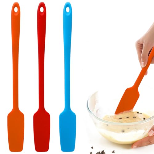 APOMOONS 3 Piezas Espátula Silicona Mango Largo Rasqueta para Masa Espátula Silicona Espátulasilicona Cocina Masa Pequeña para Cocinar Hornear Remover (Rojo Naranja Azul)